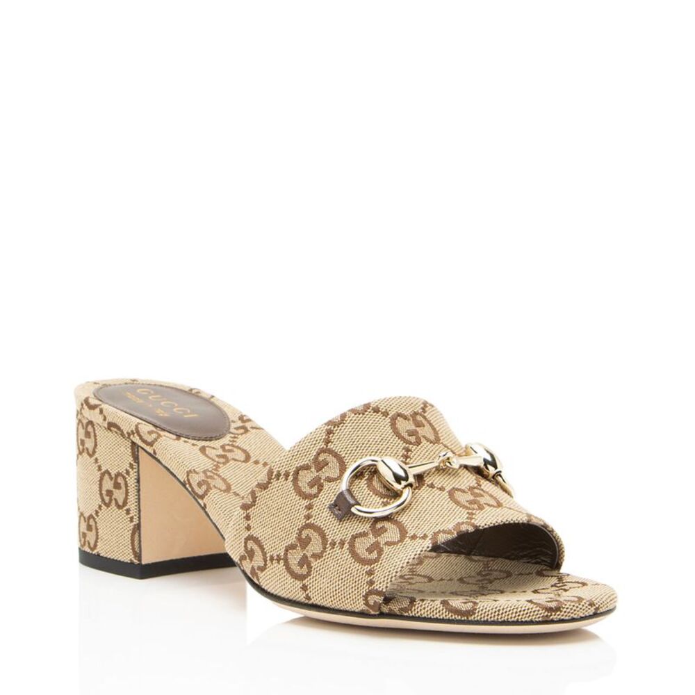 Gucci GG Canvas Horsebit Sandals - Size 7 / 37